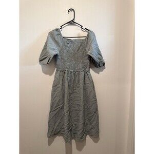 Polagram Puff Sleeve Smocked Midi Dress M Sage Green
